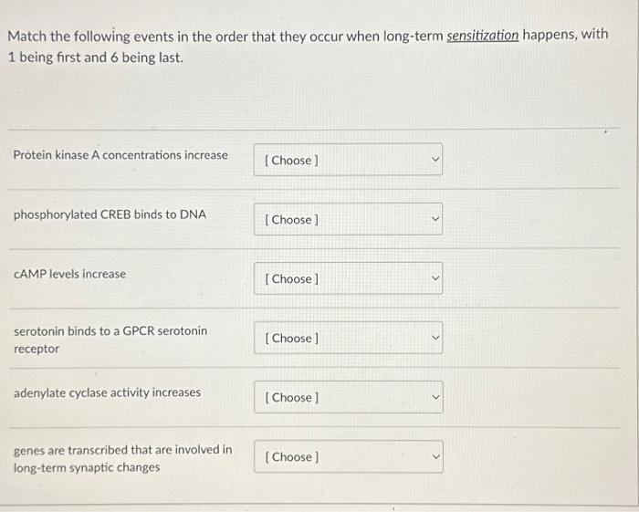 Solved Match the following events in the order that they | Chegg.com
