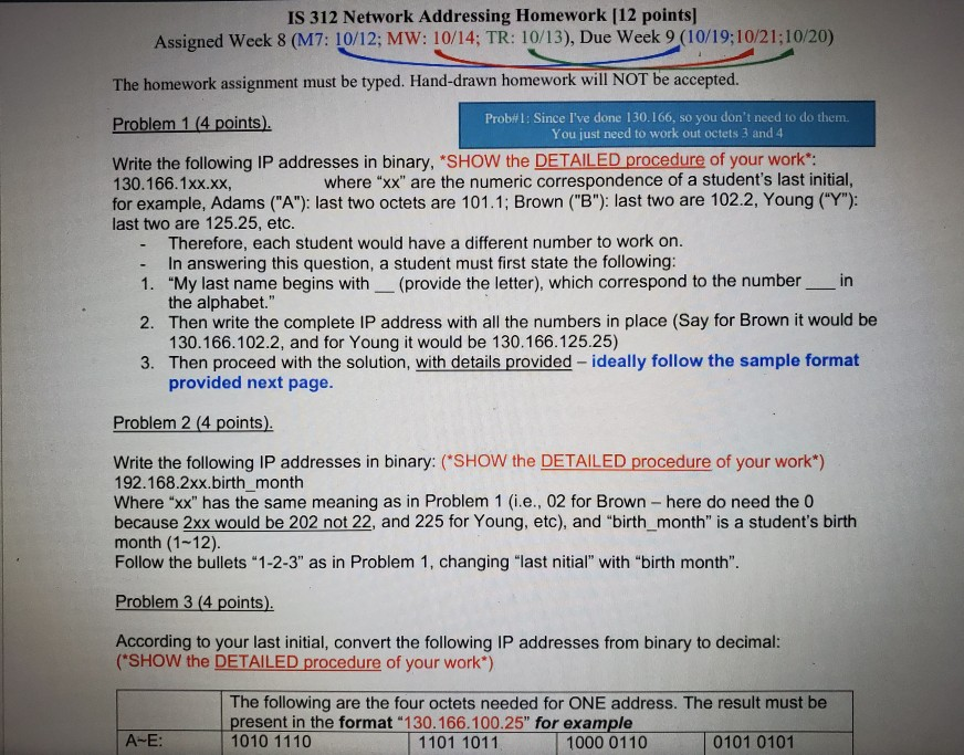 Solved IS 312 Network Addressing Homework [12 points) | Chegg.com