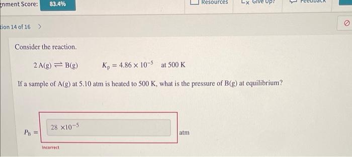 Solved Consider the reaction. 2 A( g)⇌B(g)Kp=4.86×10−5 at | Chegg.com