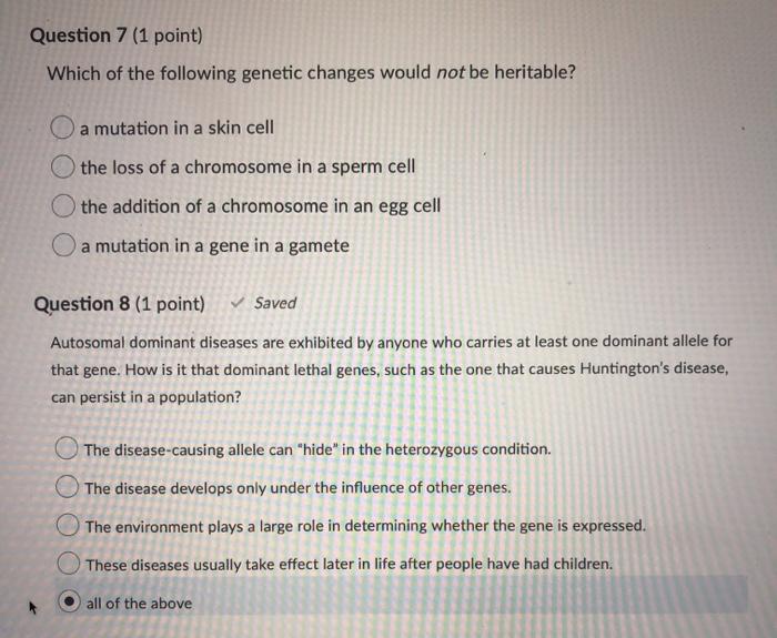 Solved Question 7 (1 point) Which of the following genetic | Chegg.com