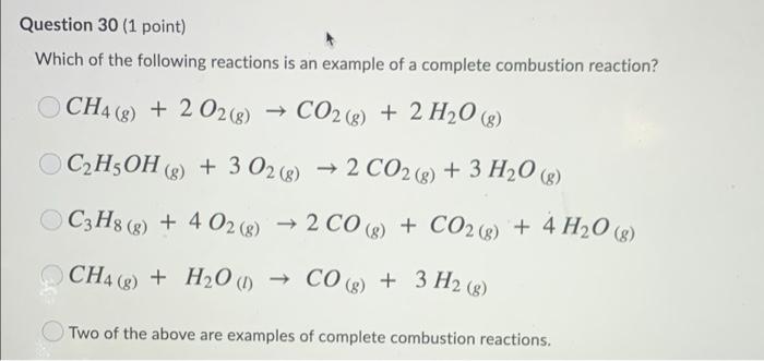 combustion reaction examples