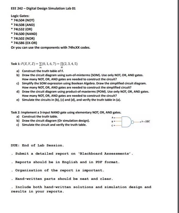 Solved EEE 242 - Digital Design Simulation Lab 01 Logic | Chegg.com