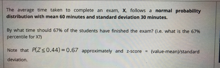 Solved The average time taken to complete an exam, X, | Chegg.com