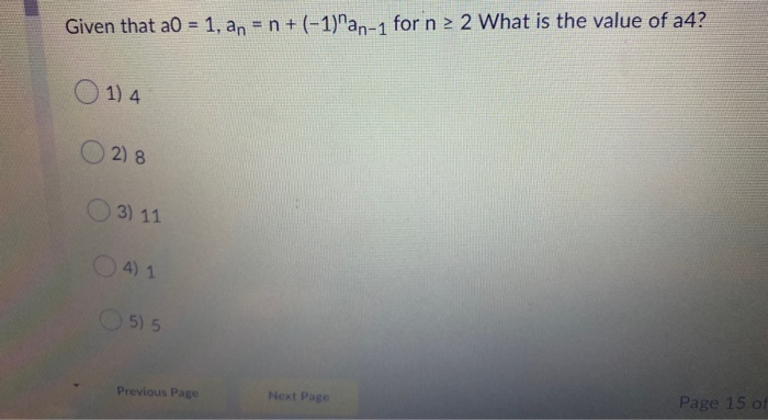 Solved Given That A0 1 An N 1 An 1 For N 2 2 Wh Chegg Com