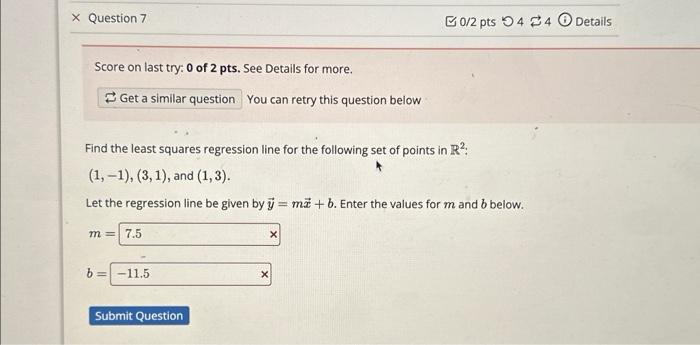 Solved Find the least squares regression line for the | Chegg.com