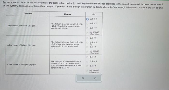 For each system listed in the first column of the table below, decide (if possible) whether the change described in the secon