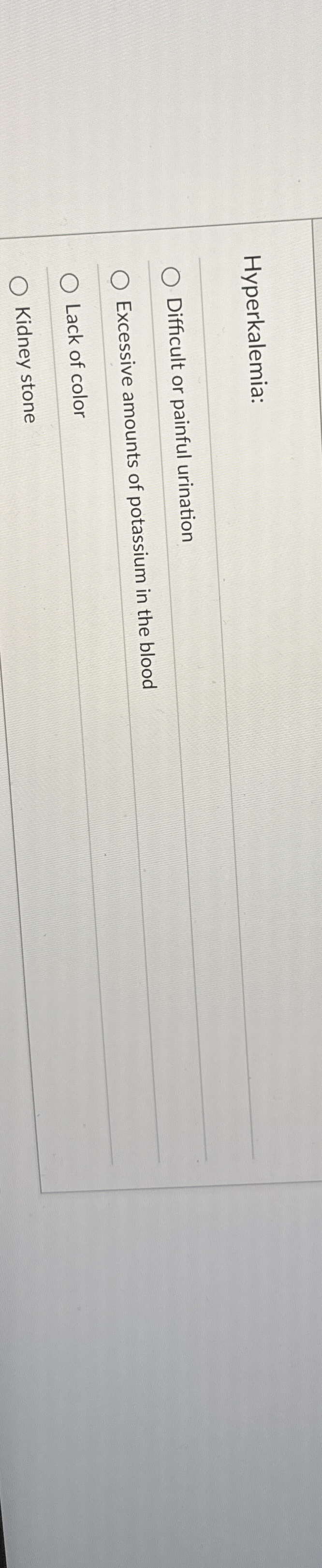 [Solved] Hyperkalemia q, Difficult or painful urination