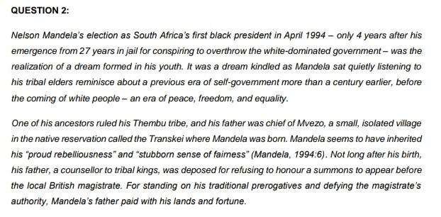 Solved QUESTION 2: Nelson Mandela's election as South | Chegg.com