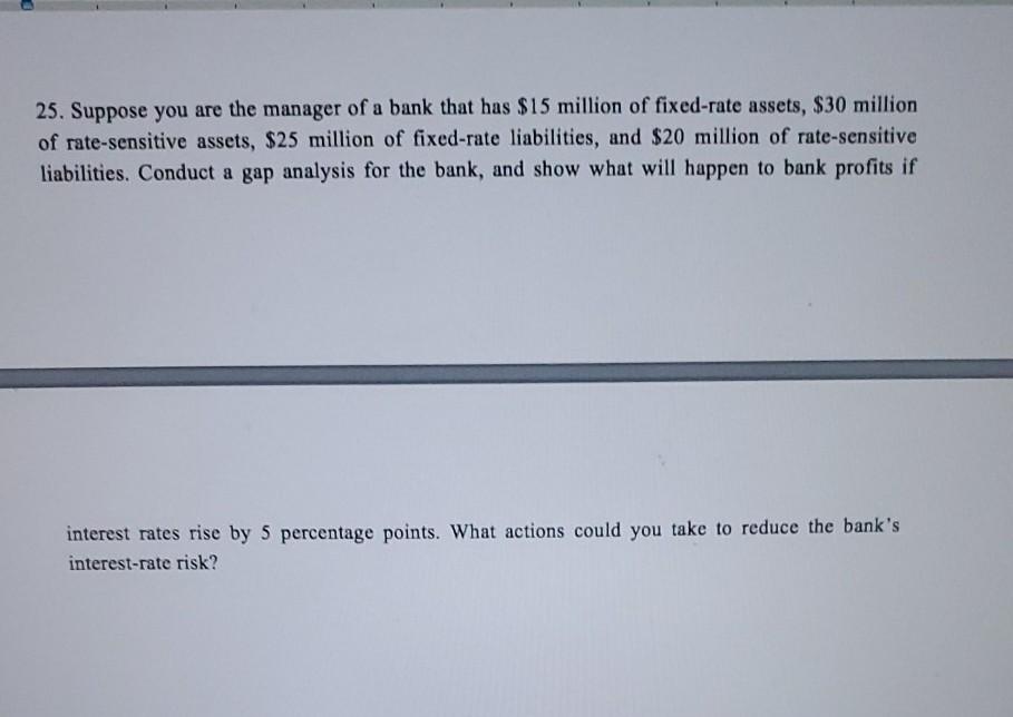 Solved 25. Suppose You Are The Manager Of A Bank That Has | Chegg.com