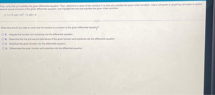 Solved y=y+5;y(x)=cex−5;(x)=8 What step should you take to | Chegg.com