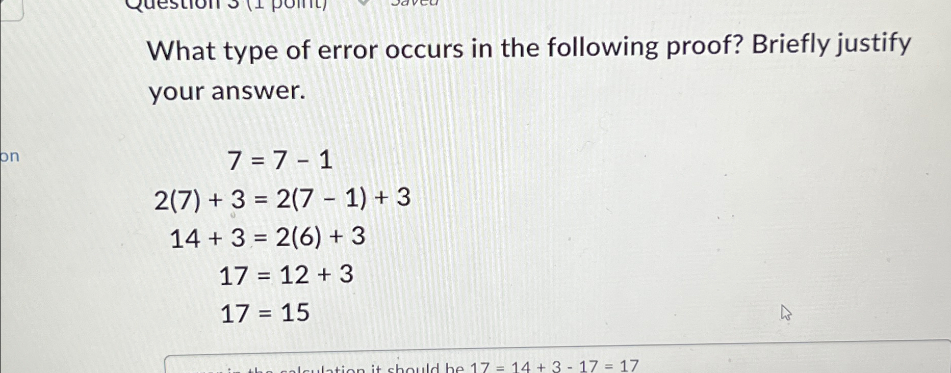 Solved What Type Of Error Occurs In The Following Proof? | Chegg.com