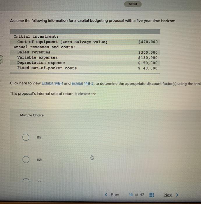 Solved Saved Assume the following information for a capital