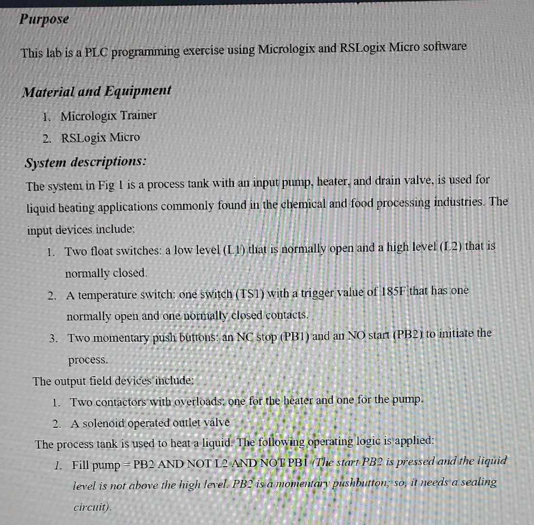Solved Purpose This lab is a PLC programming exercise using | Chegg.com