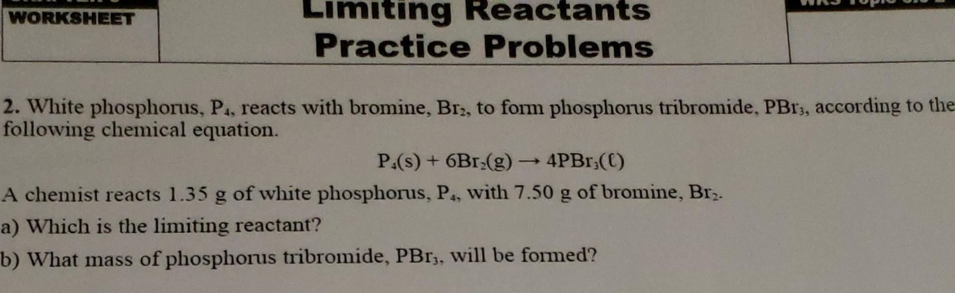 Limiting Reactant Practice Problems Worksheet