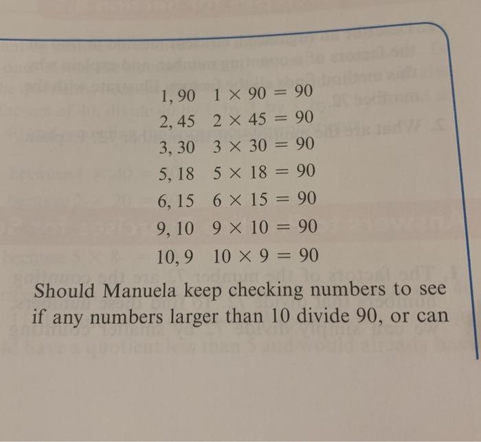 Solved 2 Manuela Is Looking For All The Factors Of 90 S Chegg Com