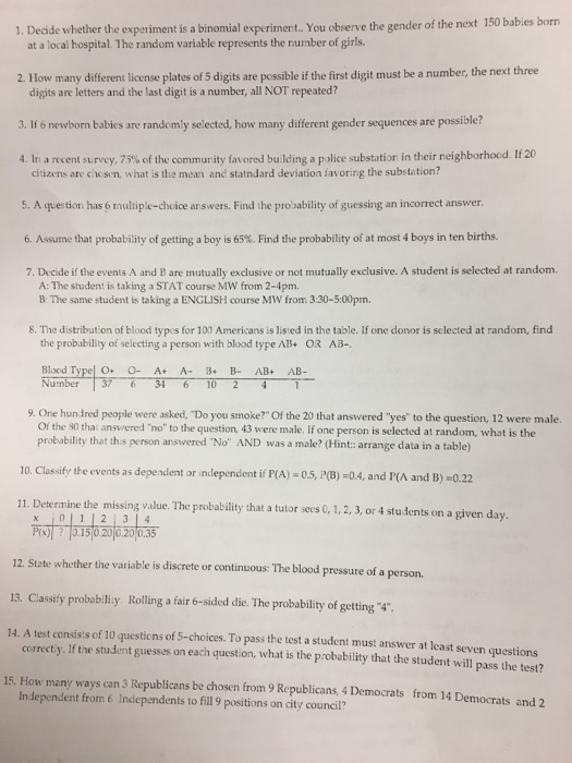 Solved 1. Decide whether the experiment is a binomial