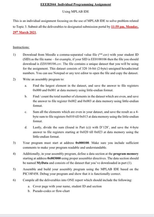 EEEB2044 Individual Programming Assignment Using | Chegg.com