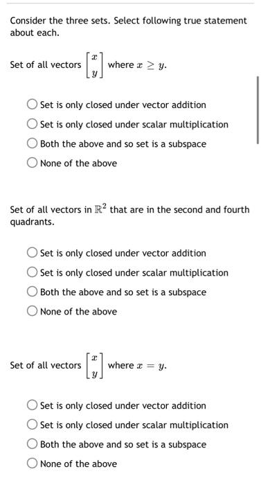 Solved Consider the three sets. Select following true | Chegg.com
