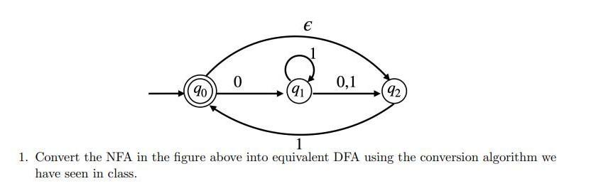 Solved 1. Convert the NFA in the figure above into | Chegg.com