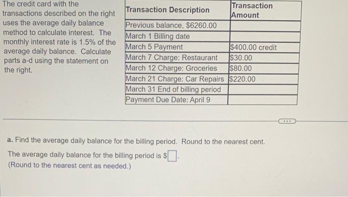 Solved The Credit Card With The Transactions Described On | Chegg.com