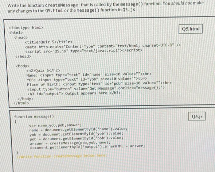 Solved just write a function create message that is called | Chegg.com