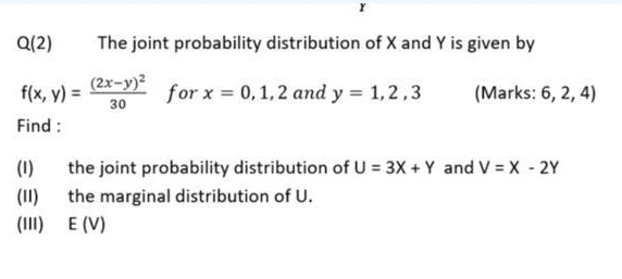 Solved Q(2) The joint probability distribution of X and Y is | Chegg.com