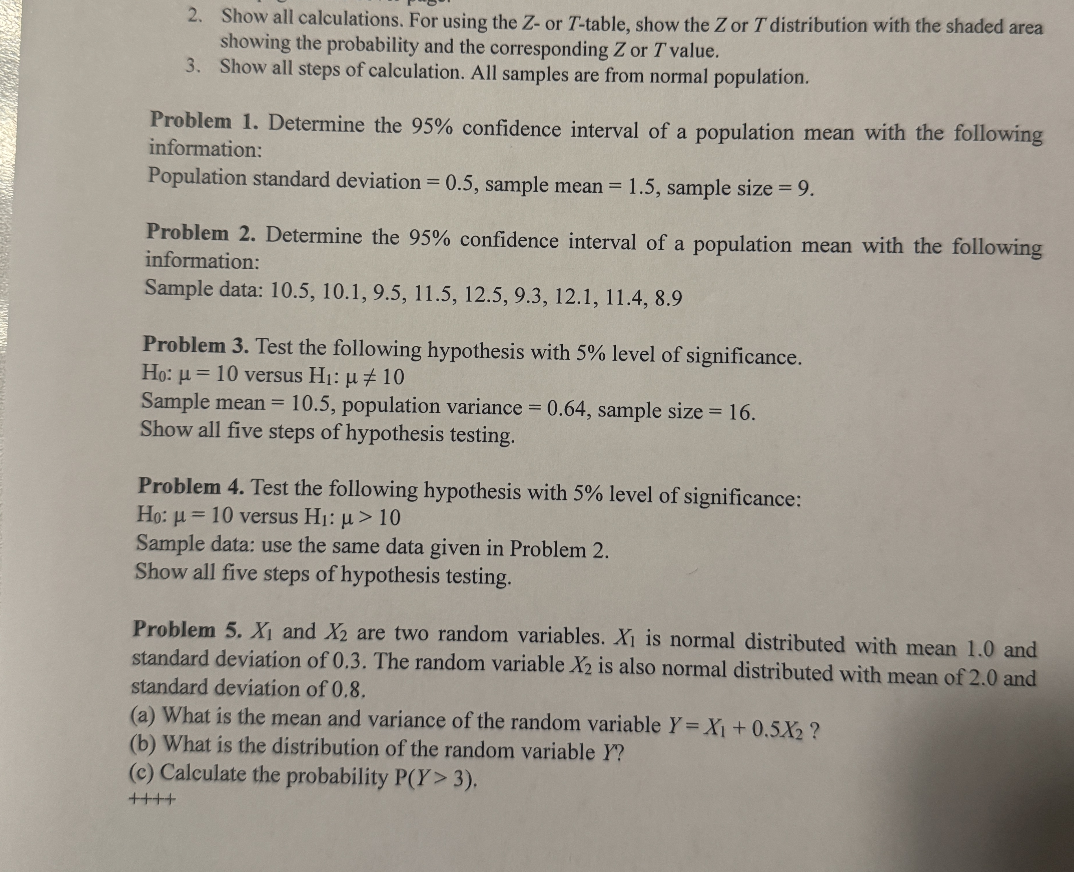 Solved Show all calculations. For using the Z - ﻿or T-table, | Chegg.com