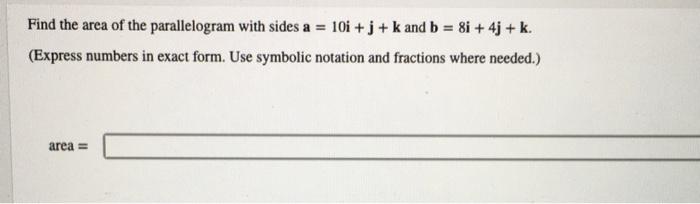 Solved Find the area of the parallelogram with sides Chegg