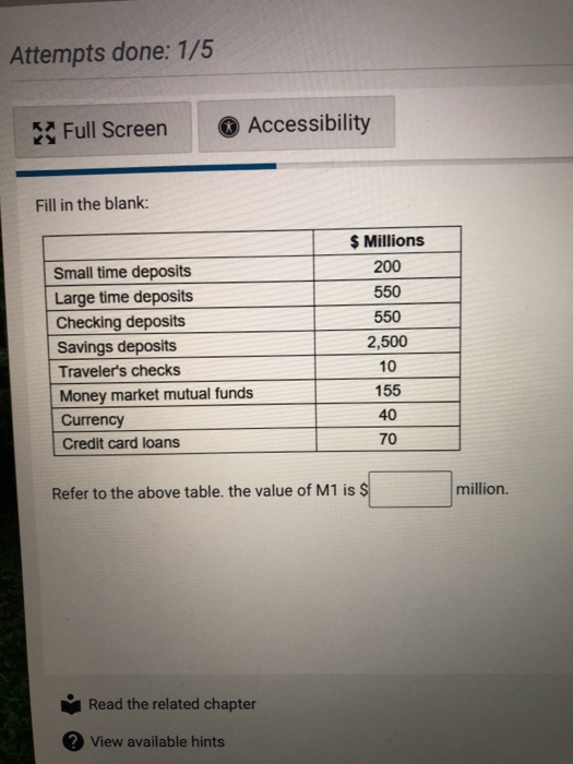 Solved Attempts done: 1/5 Full Screen Accessibility Fill in | Chegg.com