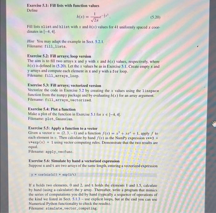 Solved Exercise 5.1: Fill lists with function values Define | Chegg.com