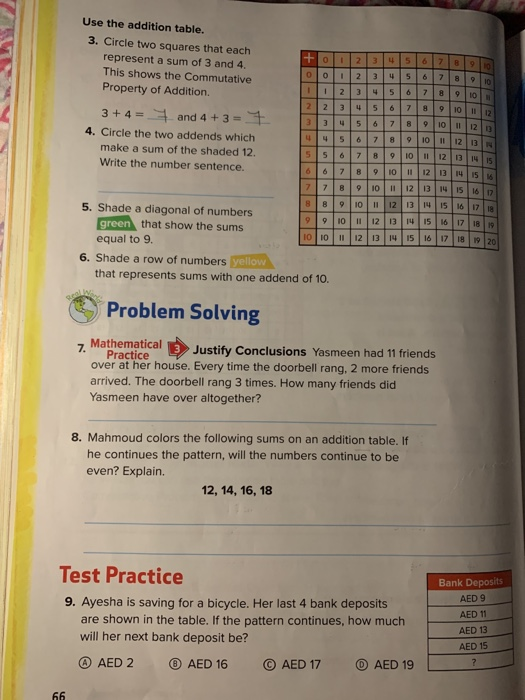 Solved Use the addition table. 3. Circle two squares that | Chegg.com