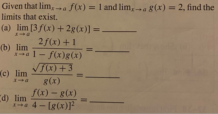 Xa Given That Limx A F X 1 And Limx A 8 X 2 Chegg Com
