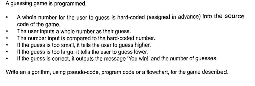 Solved A guessing game is programmed. - A whole number for | Chegg.com
