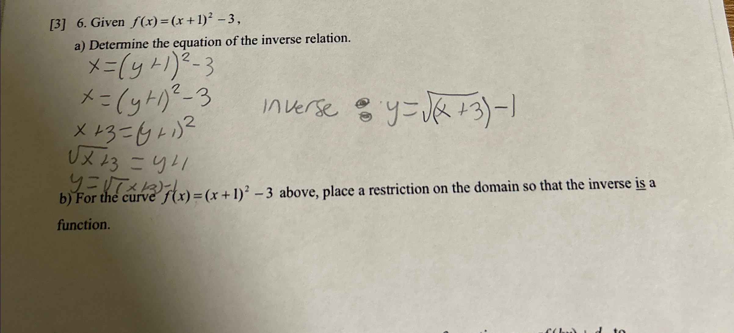 [3] 6. ﻿Given f(x)=(x+1)2-3B)for the curve | Chegg.com