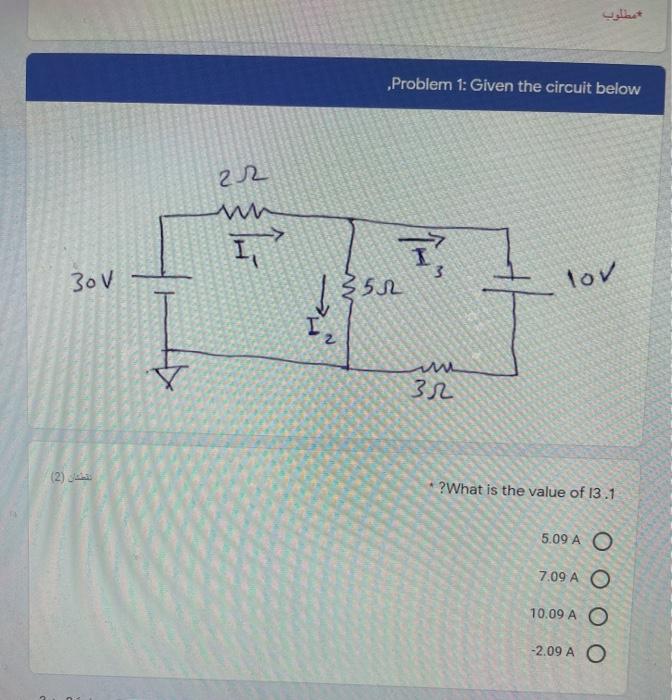 Solved مطلوب „Problem 1: Given the circuit below 22 w I, I? | Chegg.com