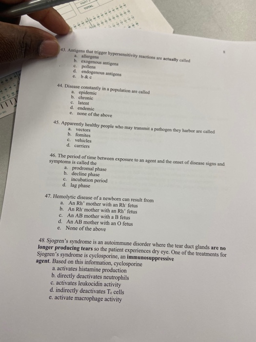 Solved 43. Antigens that trigger hypersensitivity reactions