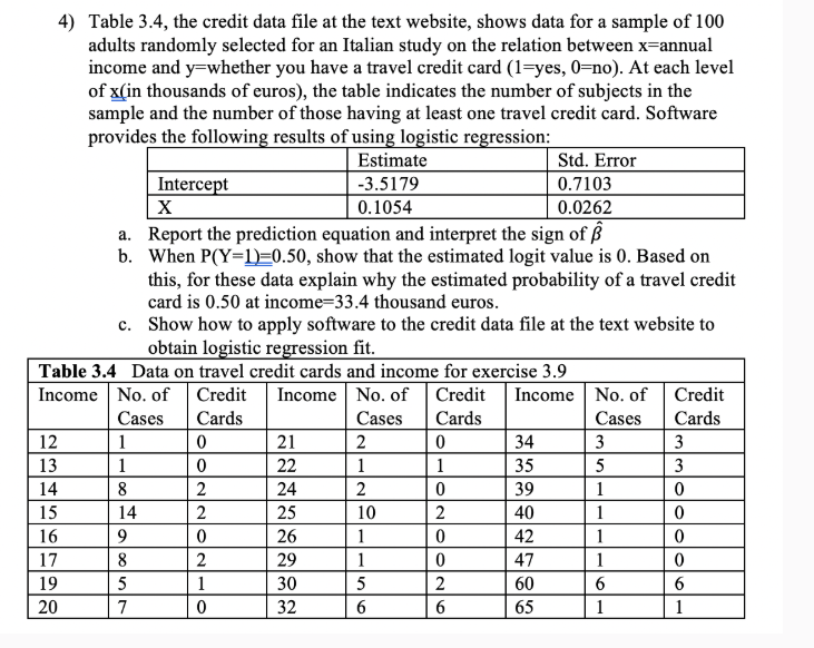 Table 3.4, ﻿the credit data file at the text website, | Chegg.com