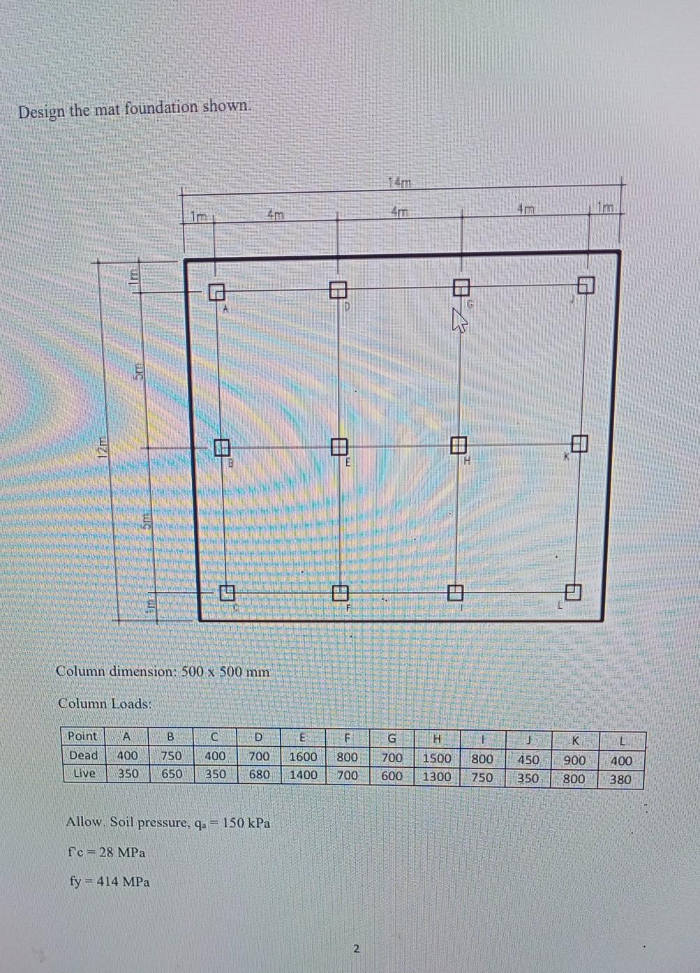 Solved Design the mat foundation shown. 4mm 4m D G 120 H | Chegg.com