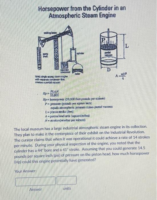 Solved Horsepower from the Cylinder in an Atmospheric Steam