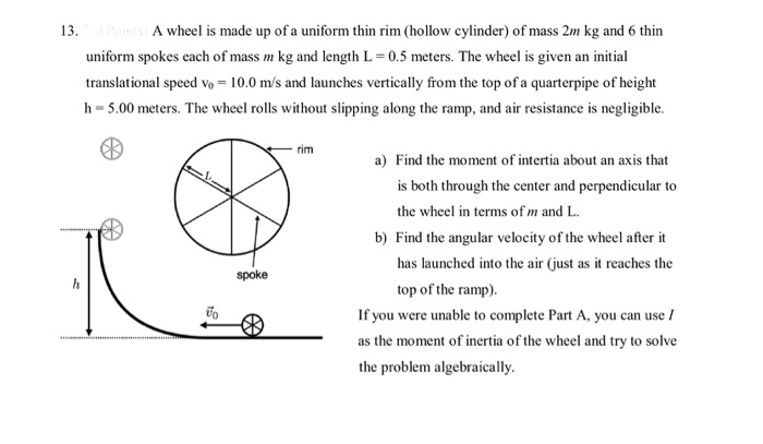 Solved 13. Points A wheel is made up of a uniform thin rim | Chegg.com