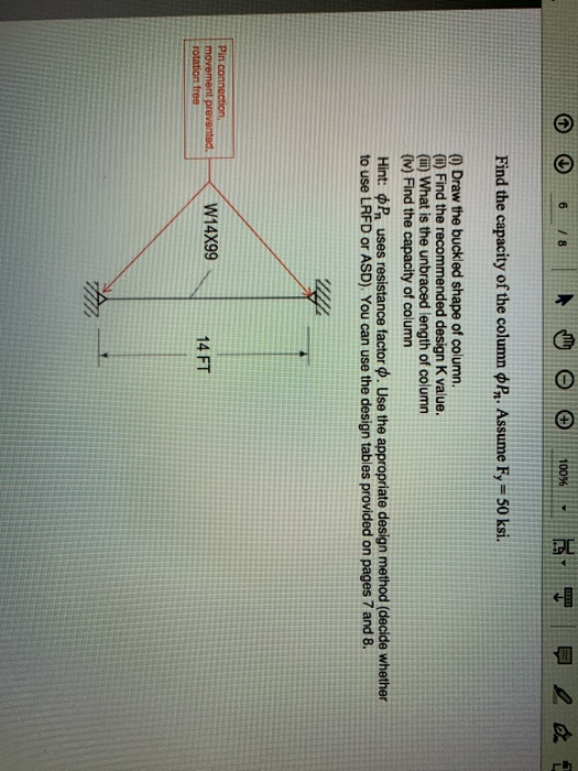 Solved 6 /8 100% E 4 I Find the capacity of the column Pr. | Chegg.com