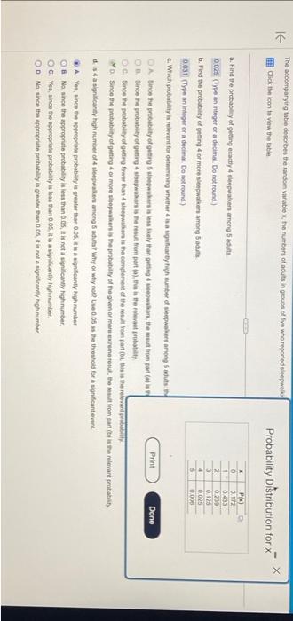 Solved The accompanying table describes the random variable | Chegg.com