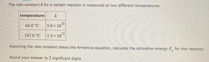 Solved The rate constant k for a certain reaction is | Chegg.com