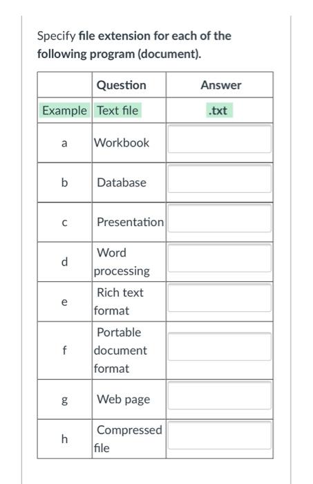 Solved Specify file extension for each of the following | Chegg.com