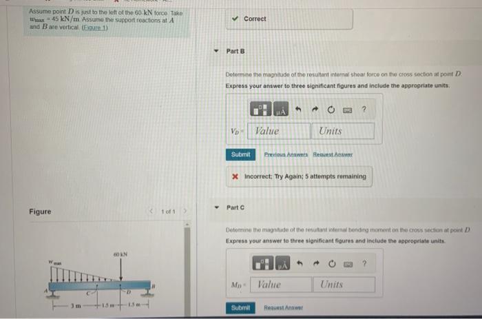 Solved Assume Point D Is Wat To The Left Of The 60kN Torce | Chegg.com