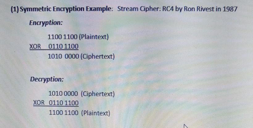 Solved (1) Symmetric Encryption Example: Stream Cipher: RC4 | Chegg.com