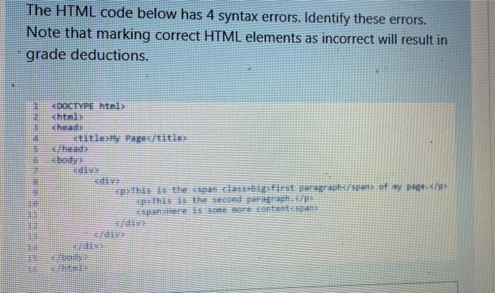 Solved The HTML code below has 4 syntax errors. Identify | Chegg.com