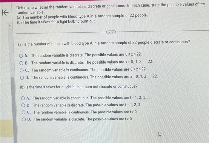 Solved Determine whether the random variable is discrete or 