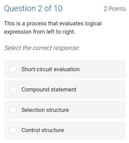 Solved Question 1 of 10 2 Points Determine the output of the | Chegg.com