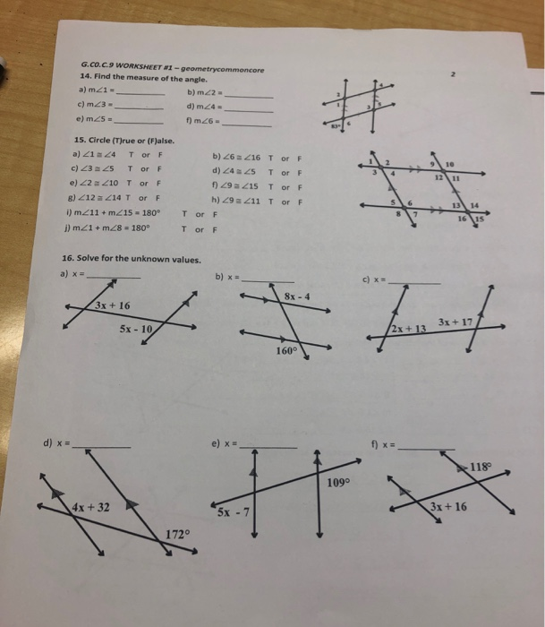 Solved G Co C 9 Worksheet I Geometrycommencore 14 Find Chegg Com